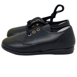Step Mates Black Leather Boys Oxford Dance Shoes with Gold Eyelets size 5